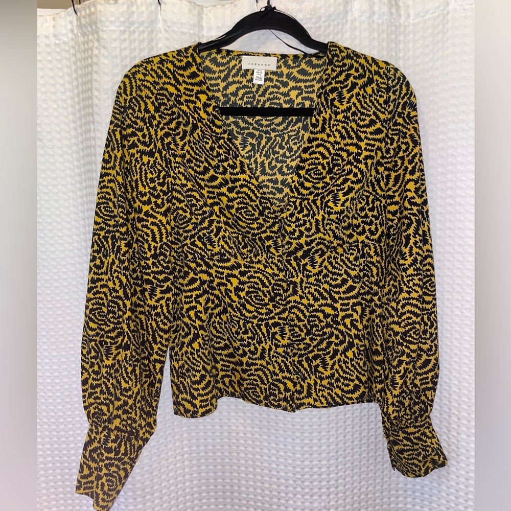 Topshop Yellow and Black Animal Print Blouse
